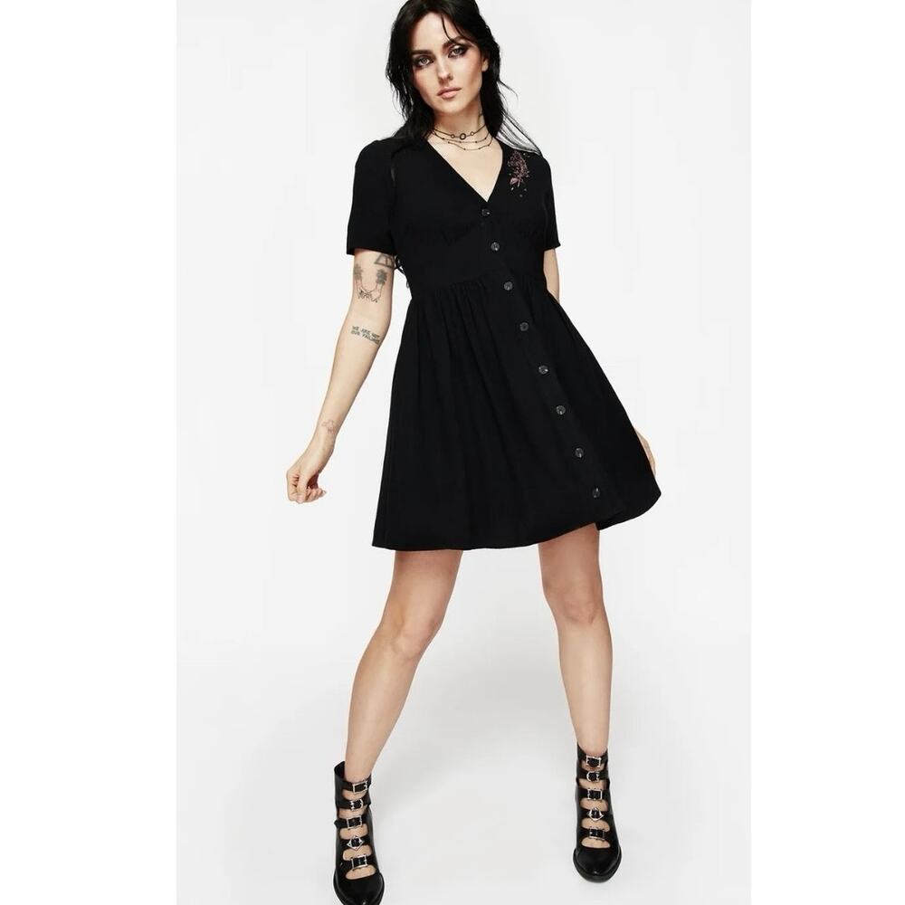 NWT Disturbia Foxglove V Neck Black Whimsygoth Mini Dress Size 12